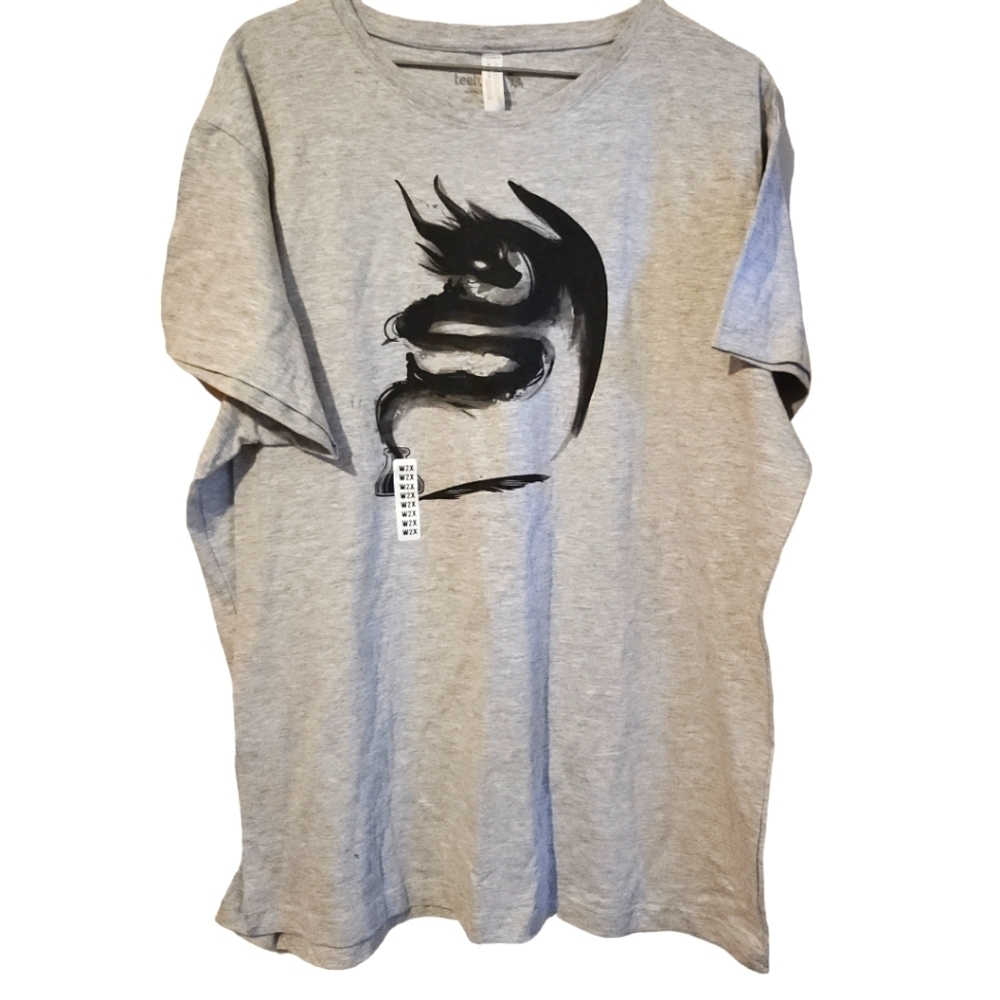 *2 for $30* TeeTurtle - Ink Dragon T-shirt - Heather Grey
